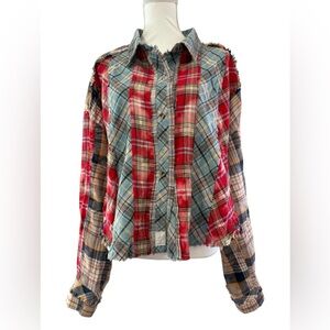 OLÍ & HALI  colorblock plaid flanel Button-Up Shirt zs - L